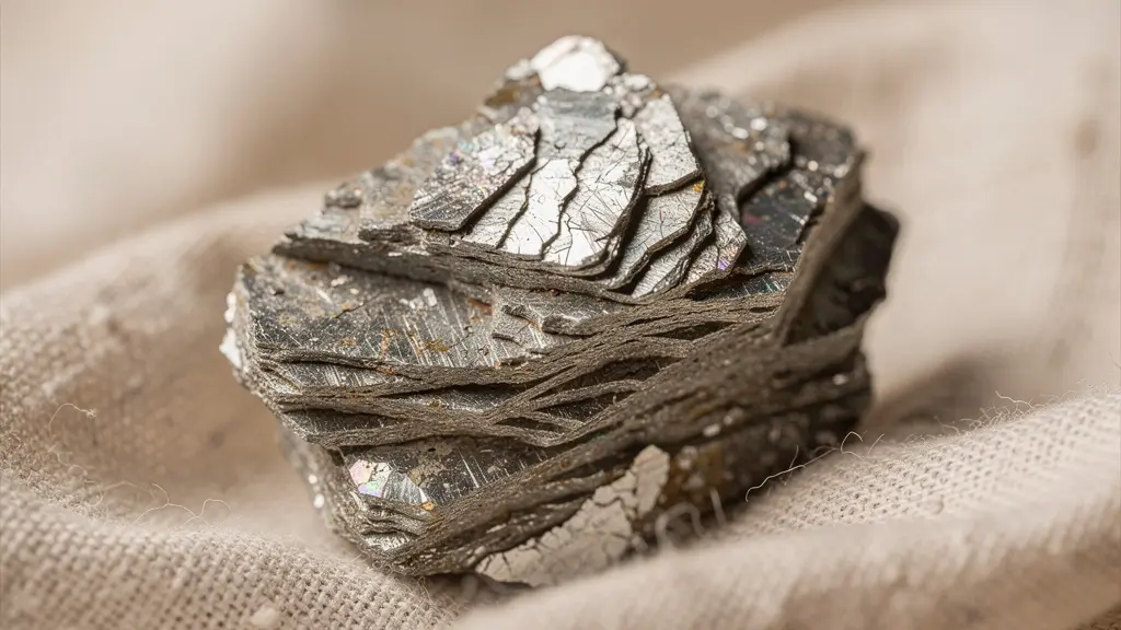 Détail macro de la texture feuilletée du mica avec reflets nacrés