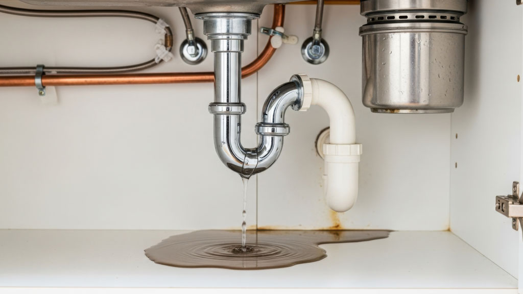 Traces d'humidité et dégât des eaux sur un mur près d'une canalisation de salle de bain